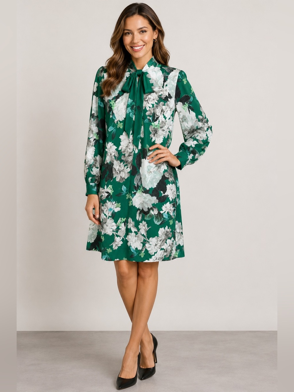 Erdem Green Floral Silk Bow Shift Dress US 6
